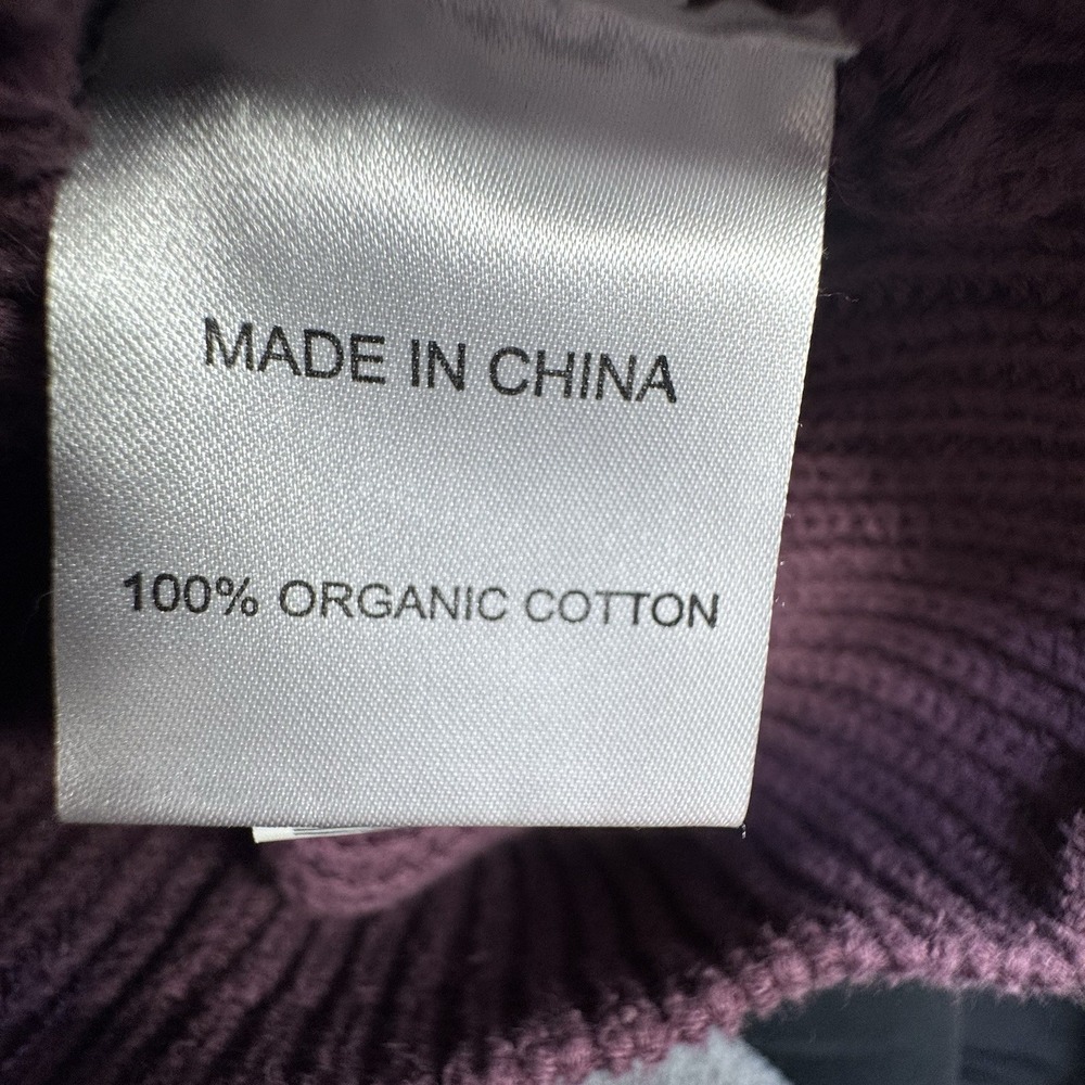 Quince 100% Organic Cotton Fisherman Sweater Size Medium Eggplant Boxey - Picture 4 of 12